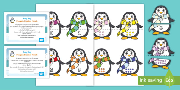 Penguin Matching Busy Bag Prompt Card and Resource Pack