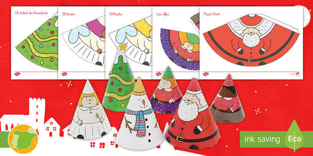 Modelo de papel: Conos con personajes de Navidad - Twinkl