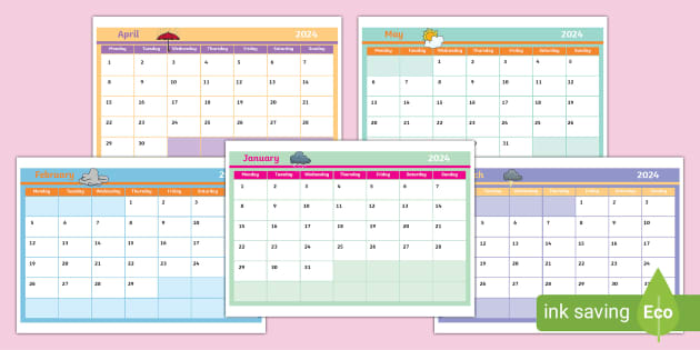 Year at a Glance Single Page Editable Calendar for Classroom and