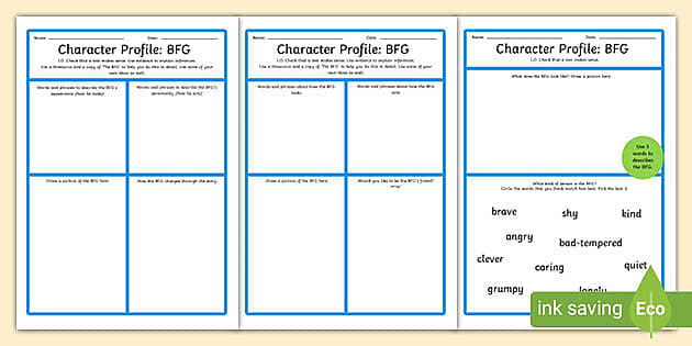 FREE! - Character Profile Worksheet To Support Teaching On The BFG