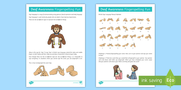 Deaf Awareness Fingerspelling Fun (Right Handed) Activity