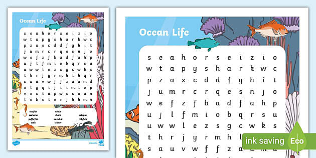 Ocean Word Search  First and Second Class SESE - Twinkl