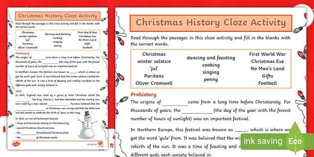 FREE! - Christmas History Worksheet Cloze Activity | KS2 Reading