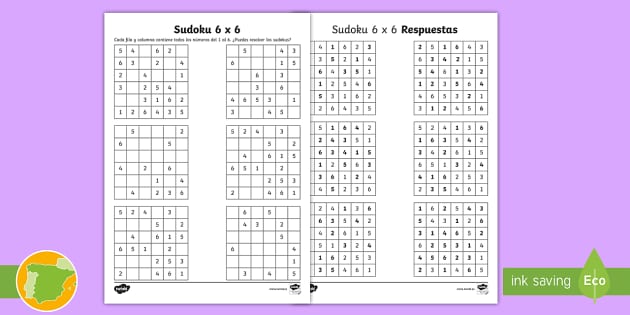 Ficha actividad: Sudoku 6x6 (teacher - Twinkl