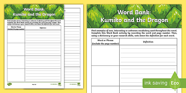 Word Bank Activity to Support Teaching on Kumiko and the Dragon