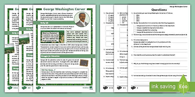 Uks2 George Washington Carver Reading Comprehension Activity