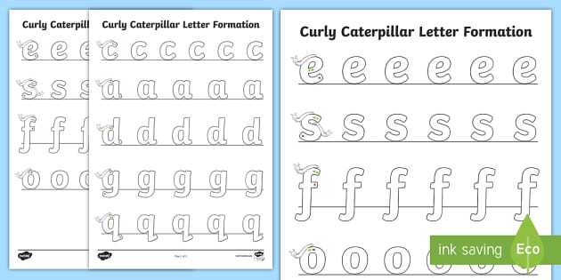 Caterpillar Letter Formation Worksheet Curly Handwriting