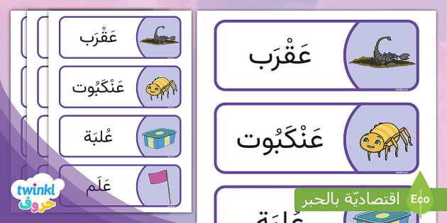 بطاقات مفردات قصة حرف العين العنكبوت عنبر Learn Arabic Phonics And