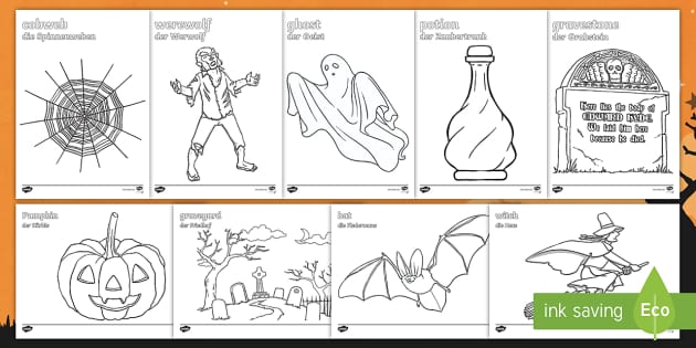 halloween colouring pages english/german teacher made