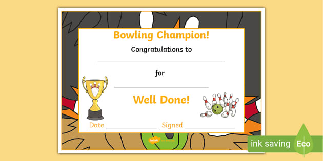 Bowling Champion Certificate (Hecho por educadores) Twinkl