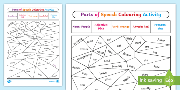 free parts of speech coloring pages