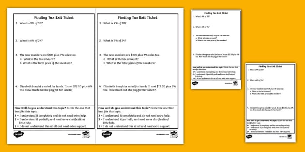 Seventh Grade Finding Tax Exit Ticket - Twinkl