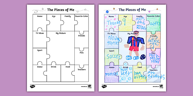 All About Me: The Pieces of Me Worksheet (teacher made)