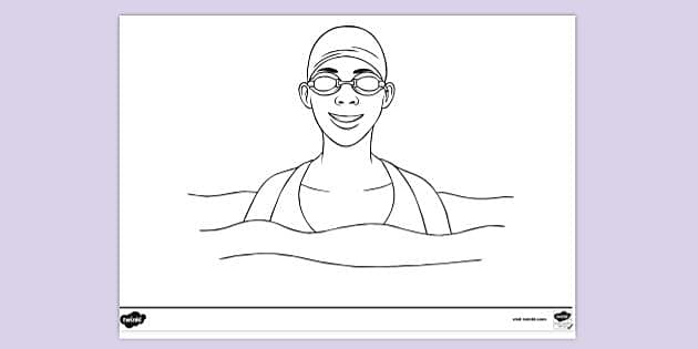 FREE Swimming Swimmer Cap Goggles Colouring Sheet