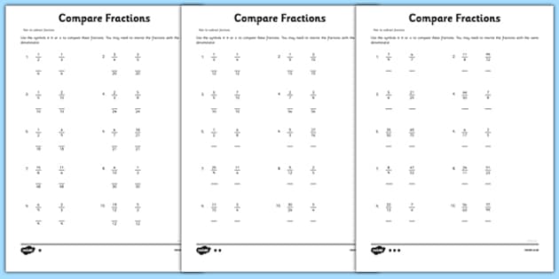 Year 6 Compare Fractions Worksheet (teacher made)