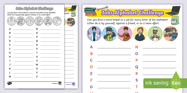 Jobs Alphabet Challenge Worksheet (teacher made) - Twinkl