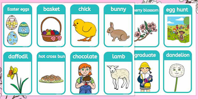 春・イースターの英語カード Easter and Spring English Flash Cards