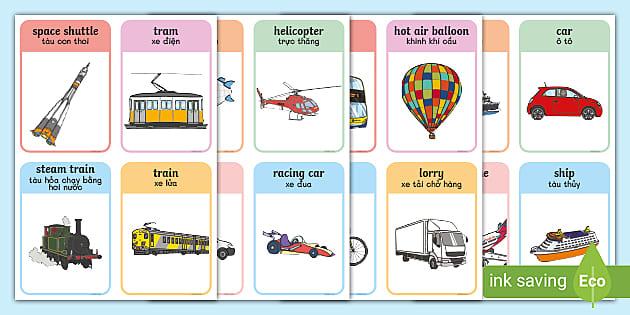 Nếu bạn yêu thích phương tiện giao thông và muốn cải thiện kỹ năng tiếng Anh của mình, hãy xem qua hình ảnh về flashcard với các từ vựng liên quan đến điều này. Đây là cách tuyệt vời để học tiếng Anh một cách vui nhộn.