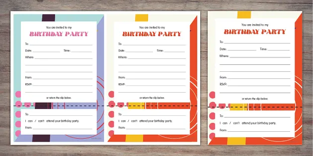 Birthday Party Invitation Cards (teacher made) - Twinkl