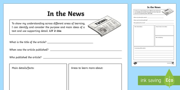 current news article review worksheet