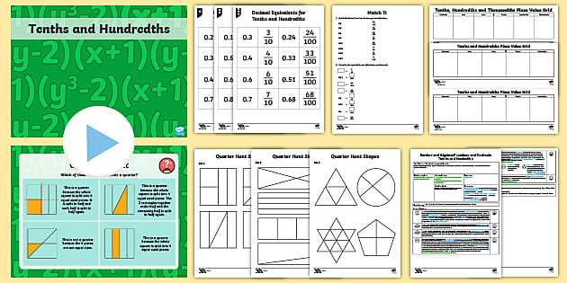 Fractions and Decimals Work Mats with Tenths and Hundredths - 4th Grade Math