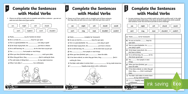 complete the sentences ks2 modal verbs worksheet