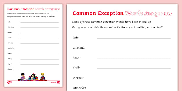 Common Exception Words Anagrams Worksheet (teacher made)