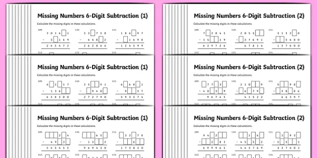 subtraction 3 digit missing numbers differentiated worksheet worksheet pack