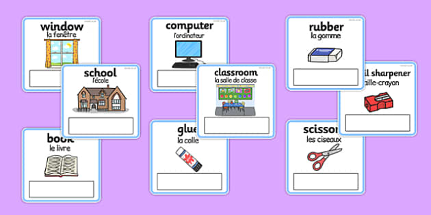 Everyday Objects at School Editable Cards French Translation