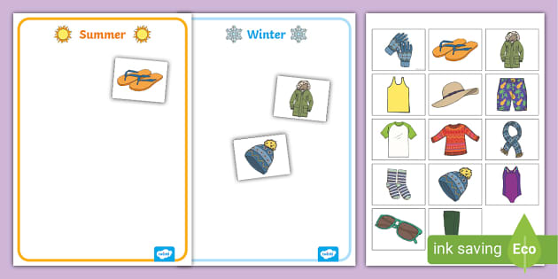 Winter and Summer Sorting Clothes Worksheet - Teacher-made