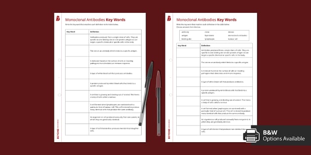 Monoclonal Antibodies Key Words Worksheet