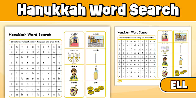 Hanukkah Word Search for ELL