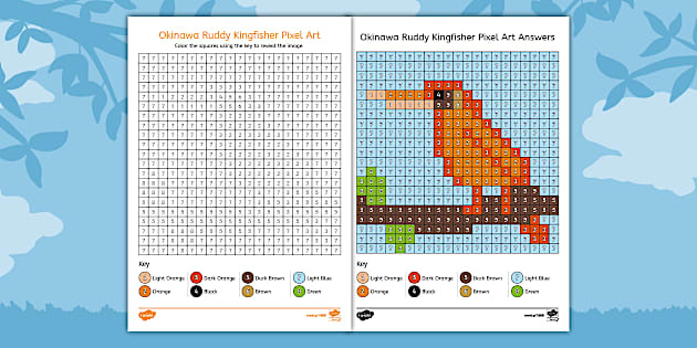 Okinawa Ruddy Kingfisher Pixel Art Template (teacher made)