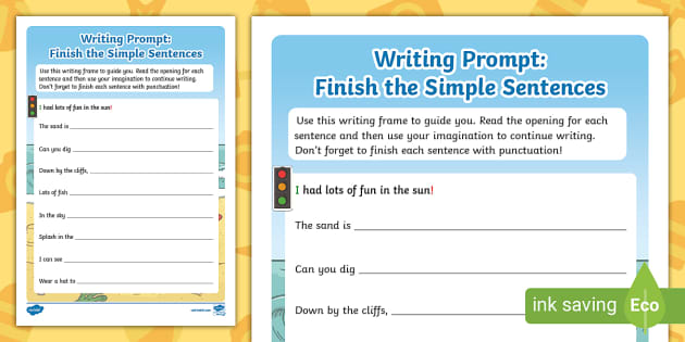 Writing Prompt: Finish the Simple Sentences - Twinkl