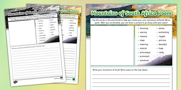 Mountains of South Africa Poem Writing Template - Twinkl