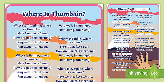 Where Is Thumbkin Nursery Rhyme Display Poster