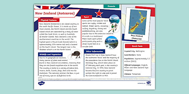 KS2 New Zealand (Aotearoa ) Fact File (teacher made)