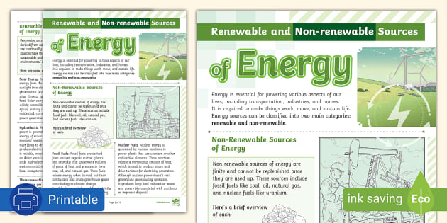 Renewable And Non-renewable Sources Of Energy (teacher Made)