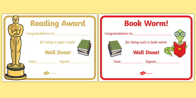Free Printable Reading And English Award Certificates