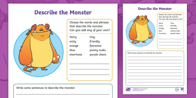 How to Describe a Monster in a story | Adjectives Activity