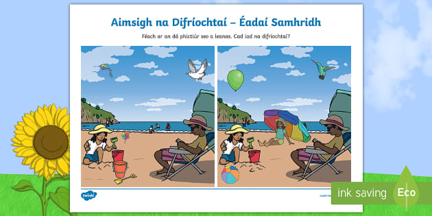 Spot the Difference Summer Clothes Worksheet / Worksheet Gaeilge.