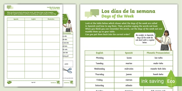 The Days of the Week in Spanish  Días de la semana School Guide