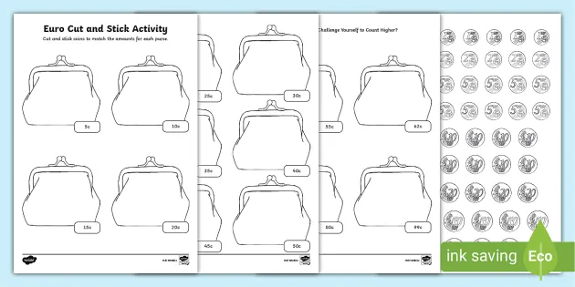 teaching money euro coins worksheet 1st 2nd class