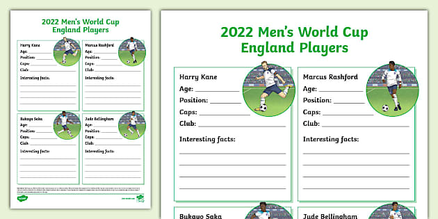 Men's World Cup 2022 England Players Fact File Template