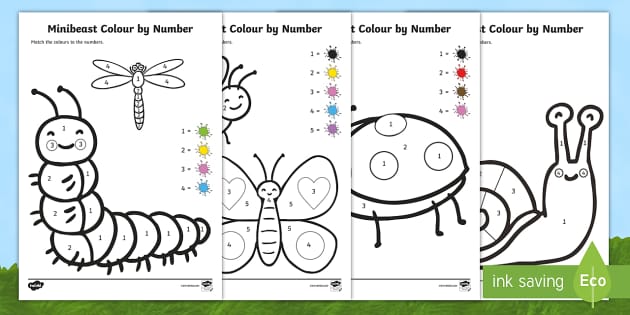 Eyfs Minibeasts Colour By Number Worksheets Twinkl