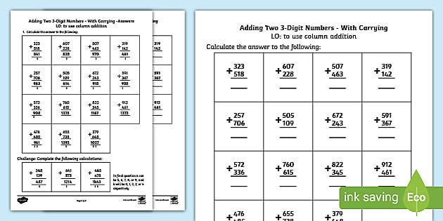 3-Digit Addition with Carrying - Addition | Twinkl - Twinkl