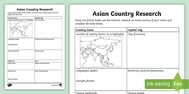 Asian Country Research Worksheet teacher Made Twinkl