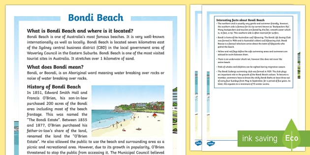 Bondi Beach Information Facts (Hecho por educadores)