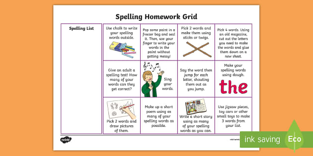 homework spelling grid