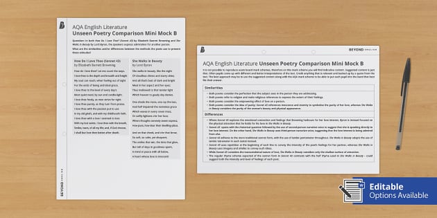 AQA English Literature Unseen Poetry Comparison Mini Mock B